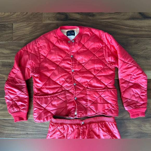 RedHead Vintage 1960s Diamond Quilted Red Puffer Pants and Jacket Set Medium - Picture 3 of 8